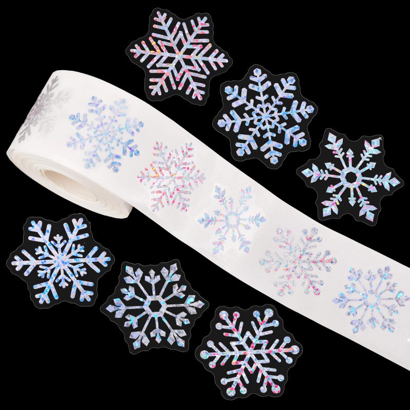 وولاين ملصقات ندفة الثلج الشتوية من Whaline، ملصقات ختم ندفة الثلج الفضية بالليزر، ملصقات ذاتية اللصق مقاومة للماء لعيد الميلاد، ديكور مجلة المغلف، عطلة عيد الميلاد، 500 قطعة - Image 1